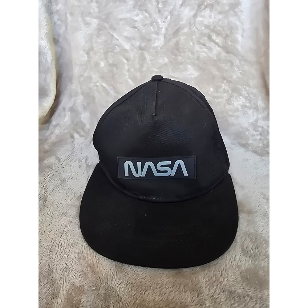 NASA Black Snapback Hat Rubber Logo Patch Flat Brim Space Earth Graphic youth